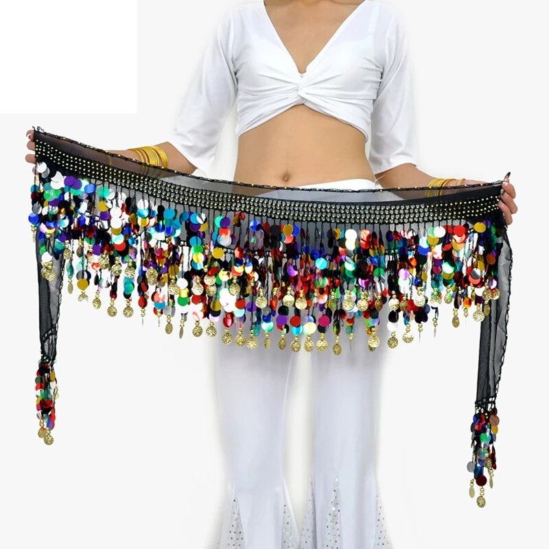 Шифоновая блестящая одежда для танца живота, пояс для индийских танцев, пояс для танца живота, цепочка на талию, женский шарф с блестками, Женский танцевальный аксессуар для девушек