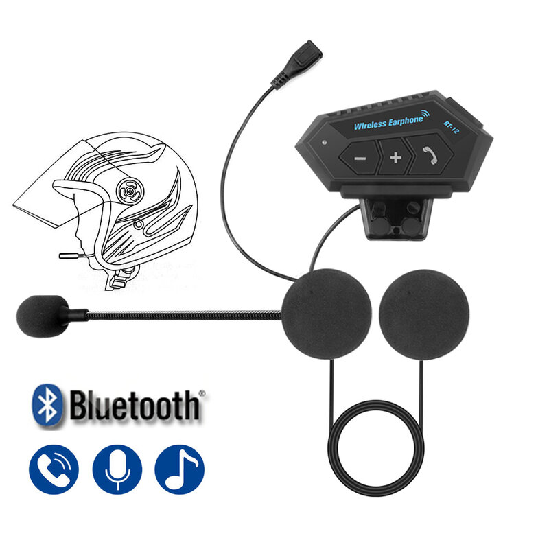 Headset helm sepeda motor BT 5.0, Kit panggilan tanpa kabel Stereo Anti gangguan tahan air Speaker pemutar musik