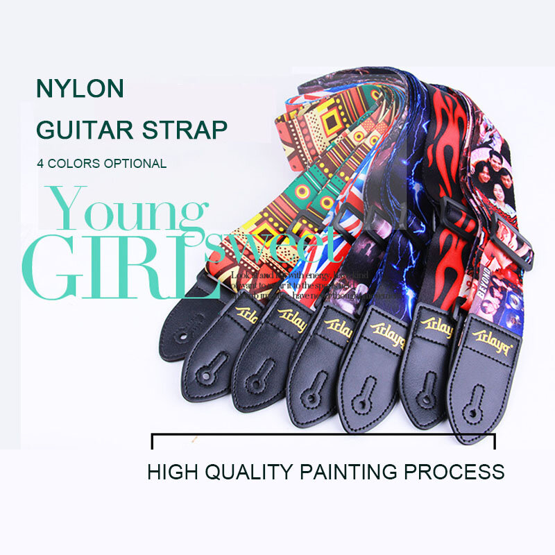 Pasek gitarowy wielobarwne paski gitarowe regulowane kolorowe drukowanie nylonowy pasek gitarowy s Bass akustyczne akcesoria gitarowe elektryczne