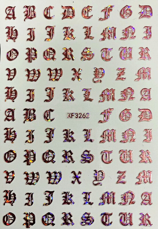 1 pçs 3d antigo inglês alfabeto etiqueta da arte do prego ouro/prata/preto/branco retro laser sliders auto-adesivo carta decalques do prego