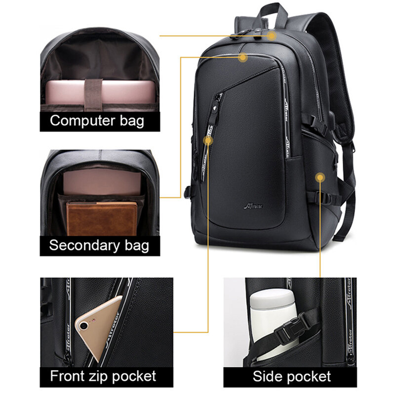 Кожаный рюкзак из искусственной кожи для путешествий, мужской рюкзак для ноутбука, 15,6 дюймов, Мужская водонепроницаемая сумка для ноутбука,...