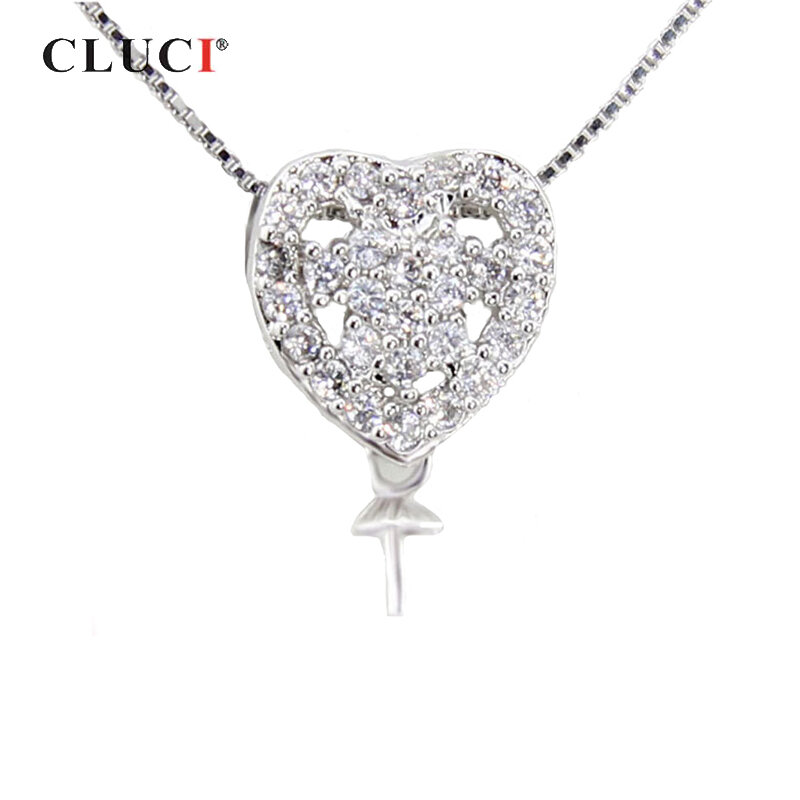 CLUCI-Colgante de perlas en forma de corazón para mujer, de Plata de Ley 925, de montaje, joyería 925, dijes, colgante SP055SB