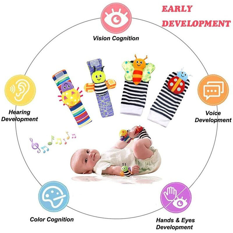 Sonajeros para bebés de 0 a 24 meses, juguetes de felpa suave, juego de sonajero de muñeca para pies, juguetes educativos de desarrollo para recién nacidos de dibujos animados para niños