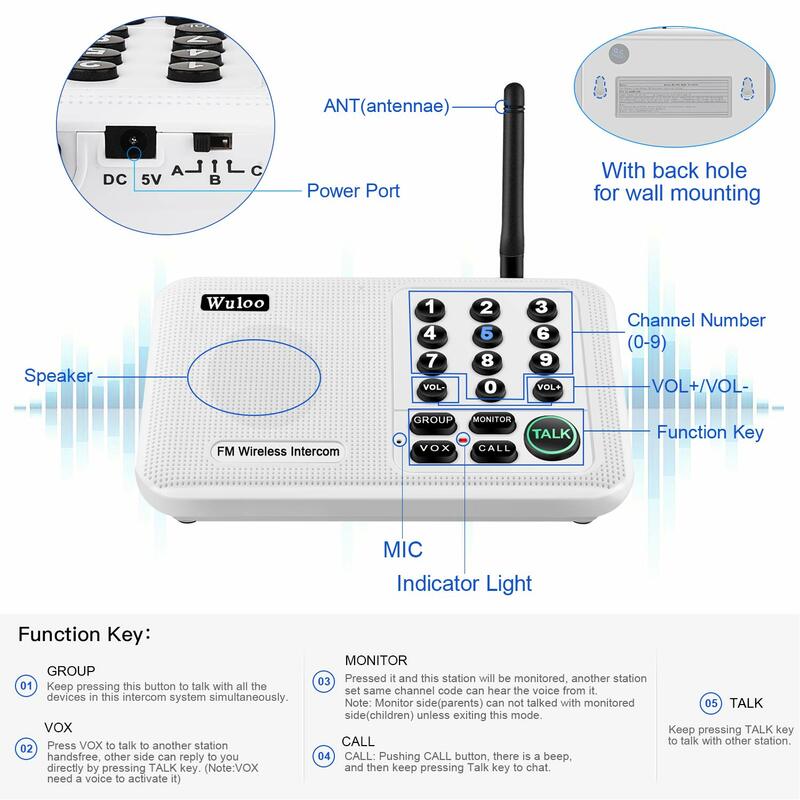 Беспроводная система связи Wuloo для дома, офиса, дома, бизнеса, диапазон 5280 футов, домашняя система связи