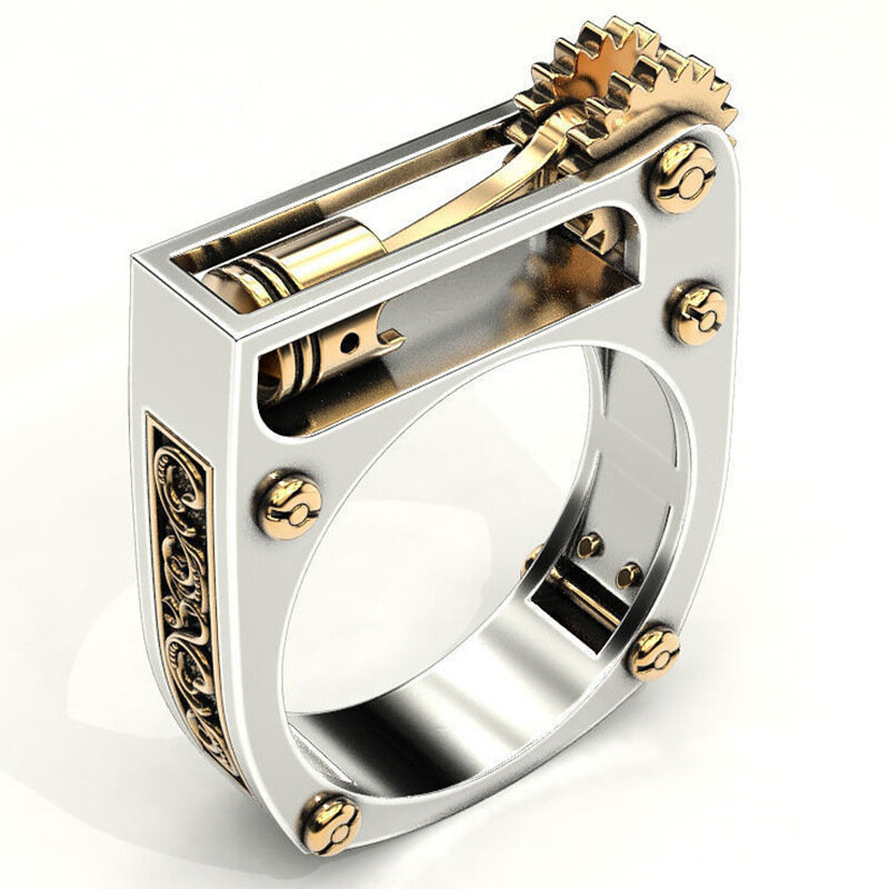Anillo de moda para hombre con rueda de engranaje mecánico Color plata anillo de boda Punk anillos de dedo para mujer joyería de boda moderna