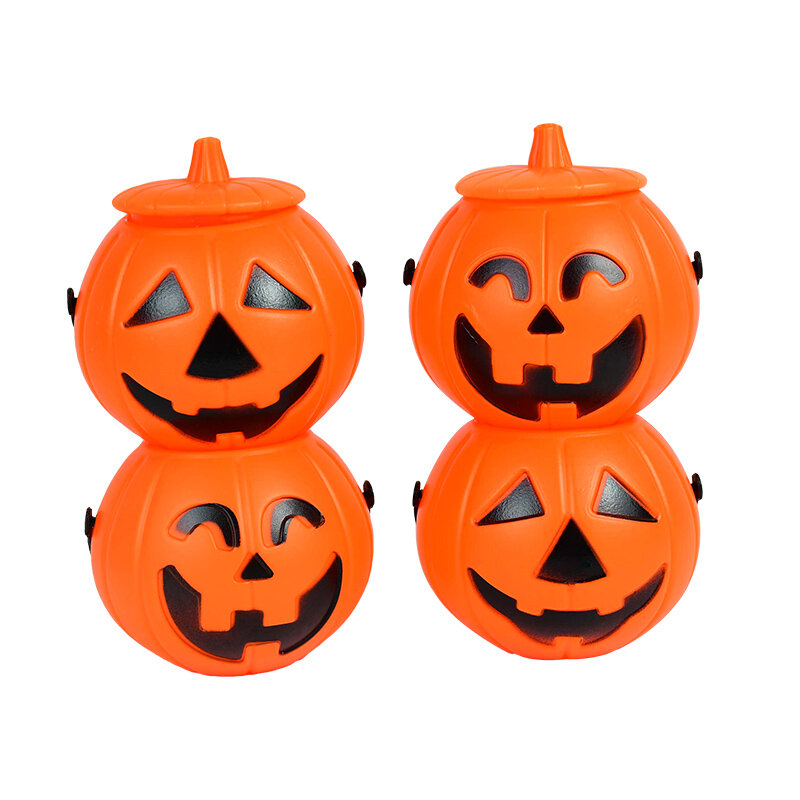 Baldes de doces de halloween portáteis, balde de plástico de abóbora, truque ou mimo para crianças, pacote de presente para halloween, adereços de decoração de festa, peças