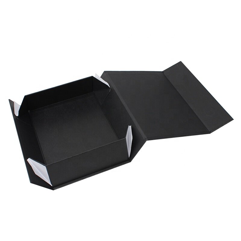 Пользовательская магнитная застежка, матовая ламинированная складная бумажная Подарочная коробка с глянцевым черным логотипом с УФ-покры...