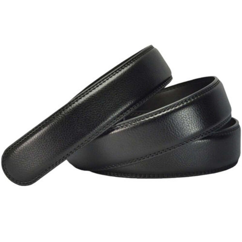 Business Style High Quality PU leather Men's Automatic Ribbon Black Waist Strap Belt Without Buckle Luxury Belt for Men 120cm