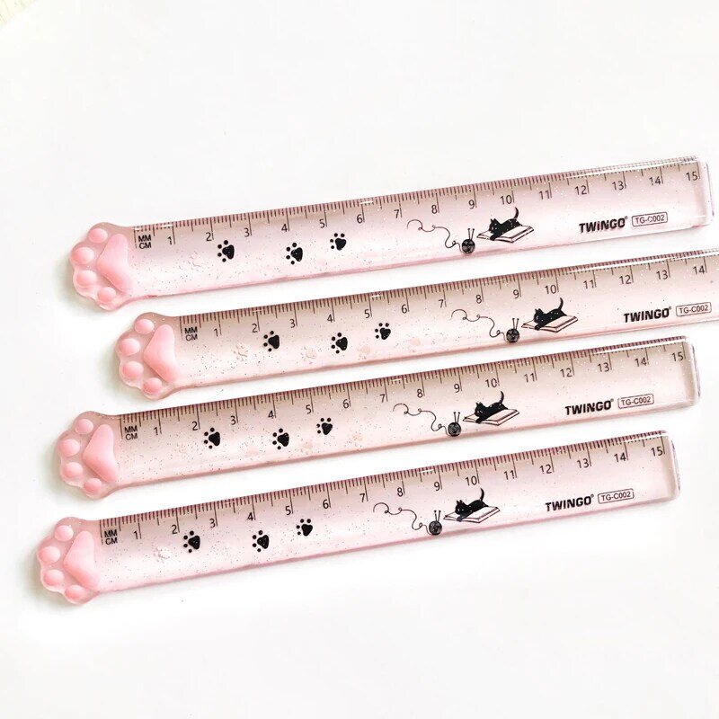 1pc kawaii gatos garra glitter régua de medição estudante criativo papelaria 15cm