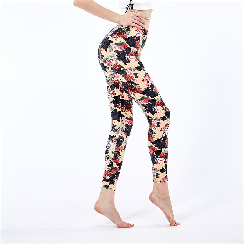 Visnxgi roupas femininas outono impresso exercício legging elástico flor estampado calças de cintura alta push up fitness workout inferior