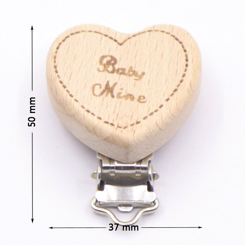 Clip en bois de hêtre de dentition pour bébé,accessoires DIY porte-chaîne en forme de cœur ou d'animal, lot de 5 pièces,