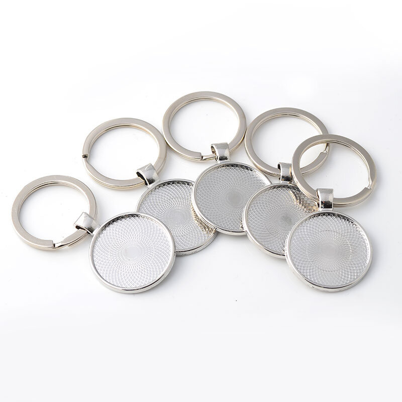 10pcs/lot 25mm Cabochon Blank Keychain Pendant Base Handmade Key Chain Keyring Fit 25mm Glass DIY Jewelry Making Accessories