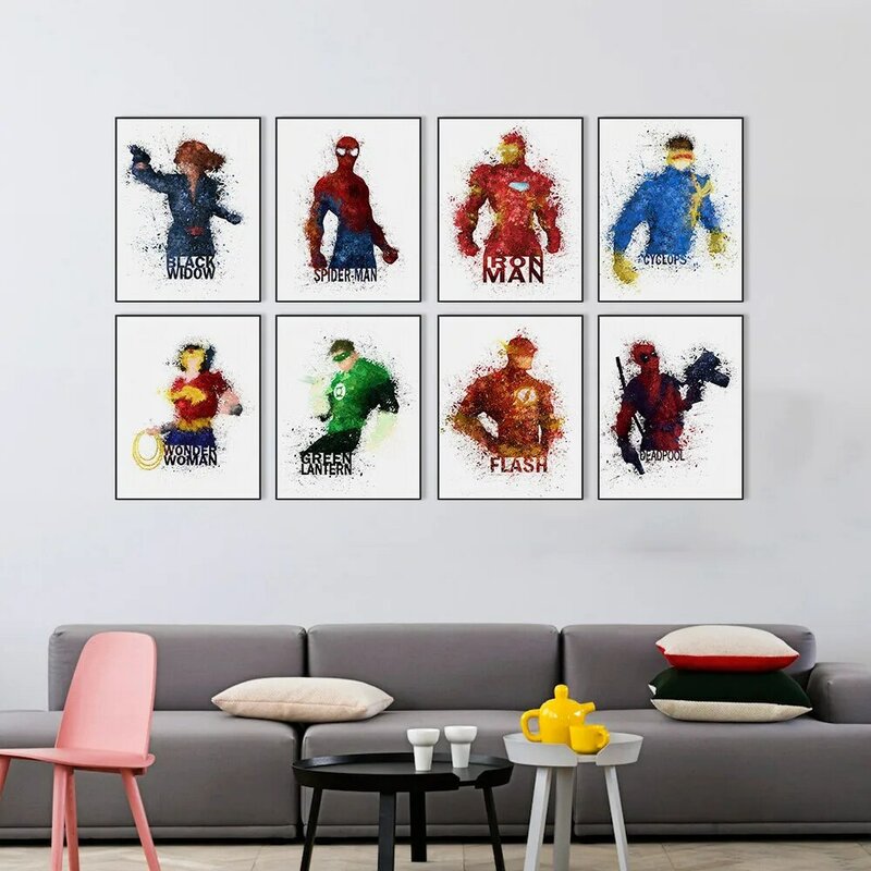 Marvel comics filme cartaz batman superman ironman spiderman capitão americano arte da parede lona decoração casa para crianças meninos hulk