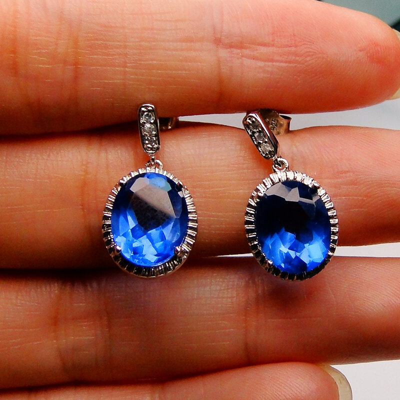 Weight 5.7g Brass Tanzanite And White Topaz Fashion Earrings Send Lady