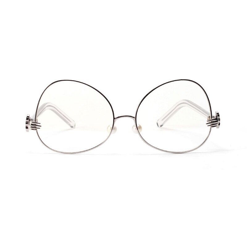 LONSY New Designer Women Glasses Optical Frames Metal Pearl Cat Eye Glasses Frame Transparent Anti Blue Light Lens