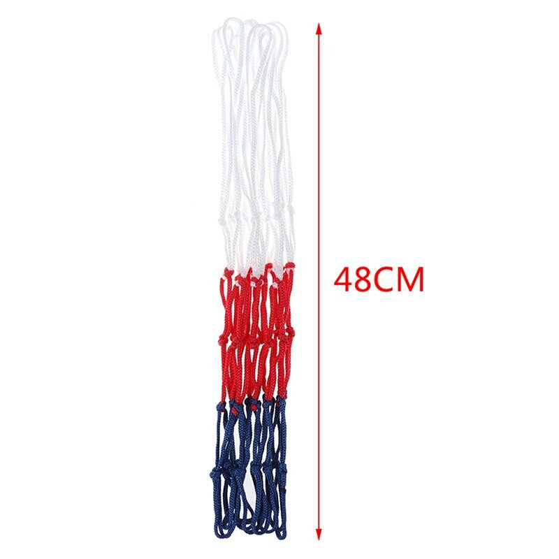 標準バスケットボールネット耐久性のあるナイロン厚手の糸3色ユニバーサルバスケットボールネットメッシュの交換