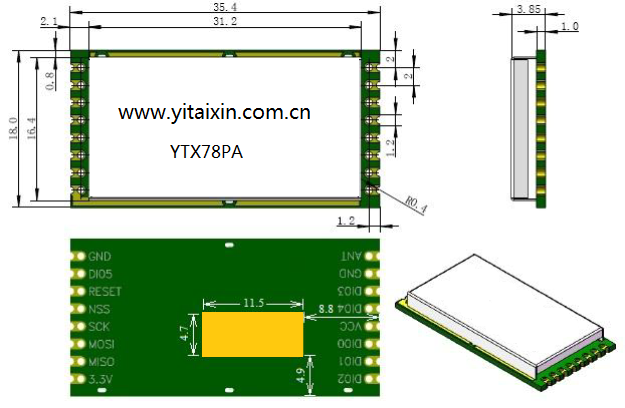 YTX78PA 169MHZ433MHZ 470MHZ moc wyjściowa rf lora módulo transceptor + 30 dbm potência de saída (2 szt. (RF \ LORA \ FSK \ ASK \ OOK)