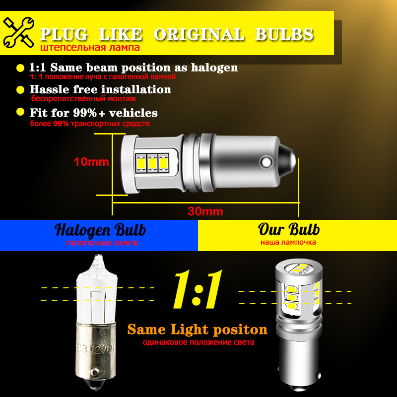 IJDM-Luz LED antiniebla trasera para coche, lámpara de marcha atrás para estacionamiento automático, color rojo y blanco, T4W, BA9S, BA9S, H21W, BAY9S, 12V, 24V, H6W, H5W, 6000K