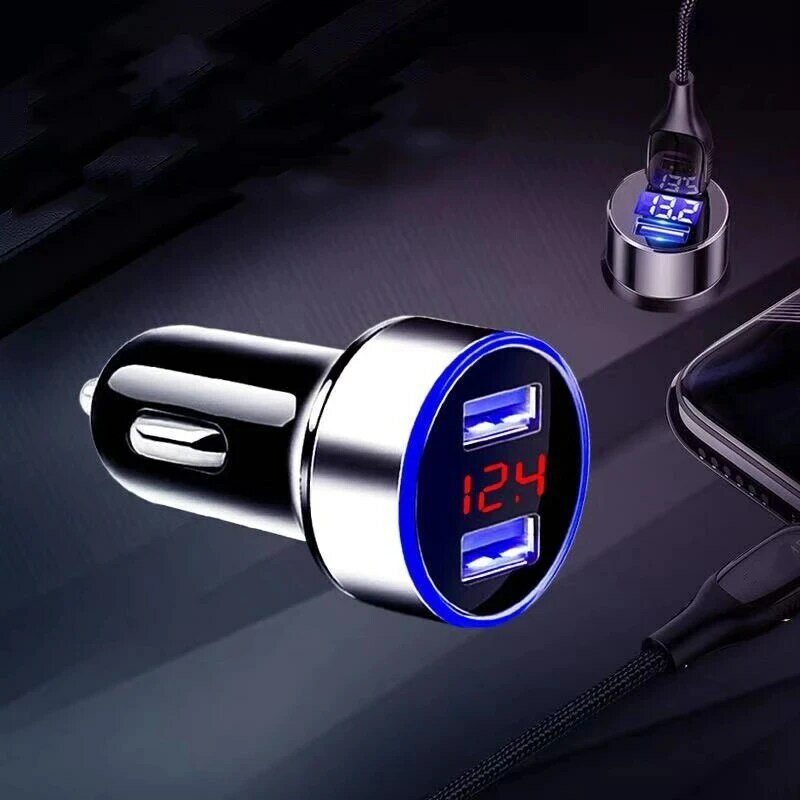 Pengisi Daya Mobil Dual USB QC 3.0 Voltmeter LED untuk Semua Jenis Pengisi Daya Ponsel Pintar Pengisi Daya USB Ganda