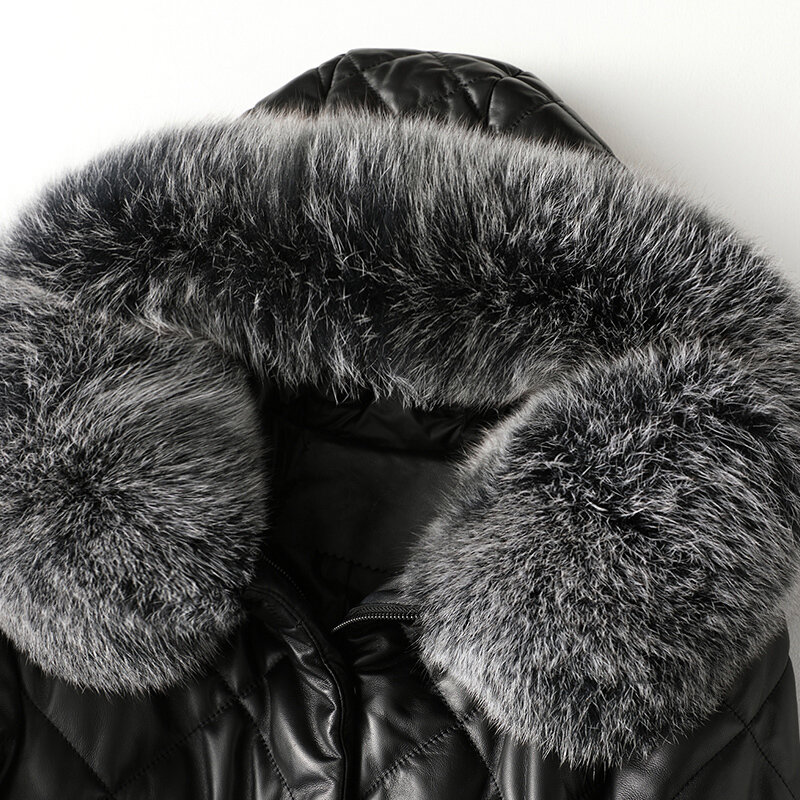 2019 Winter Women's Fox Fur Collar Genuine Leather Down Jacket Women Long Sheepskin Coat Hooded Z015M KJ3780