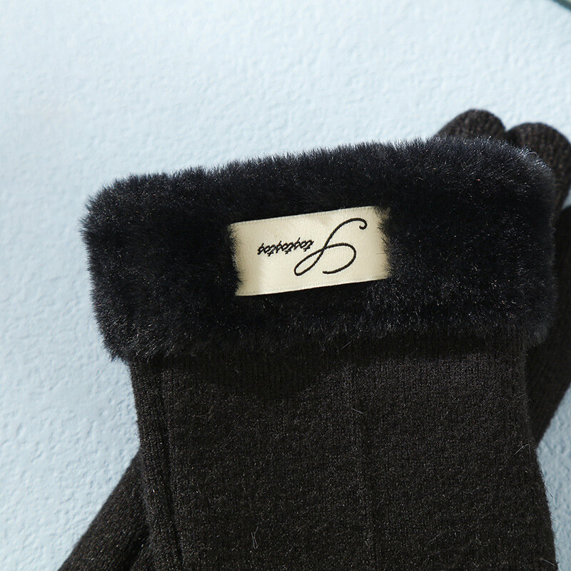 Зимние женские модные элегантные вязаные шерстяные перчатки, плотные теплые велюровые перчатки для сенсорных экранов, плюшевые велосипедные варежки на запястье