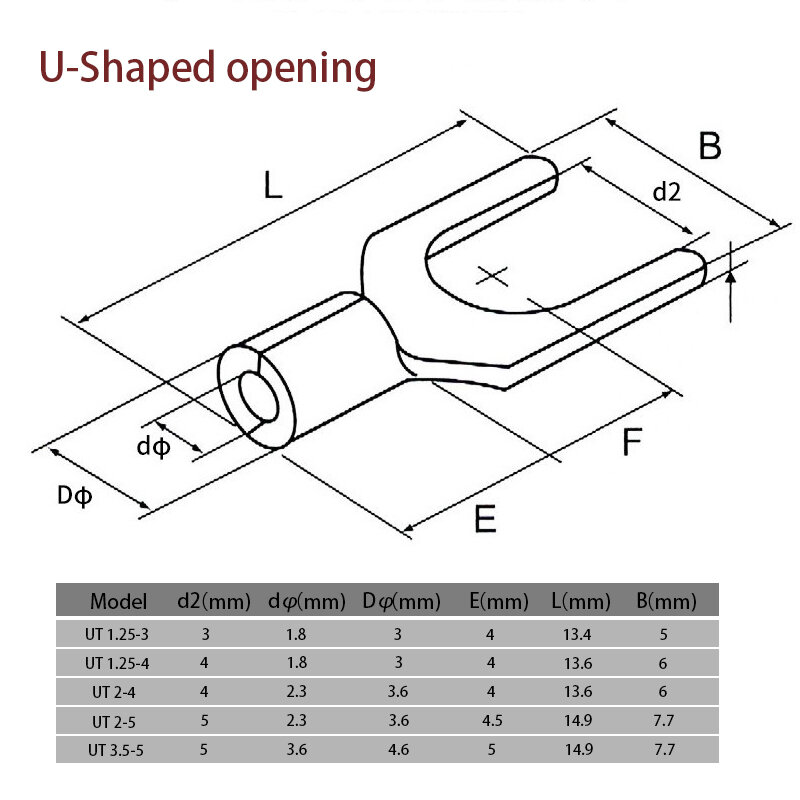 Kit surtido de terminales de latón tipo U, horquilla de anillo no aislada, 10 en 1, 320 unids/caja