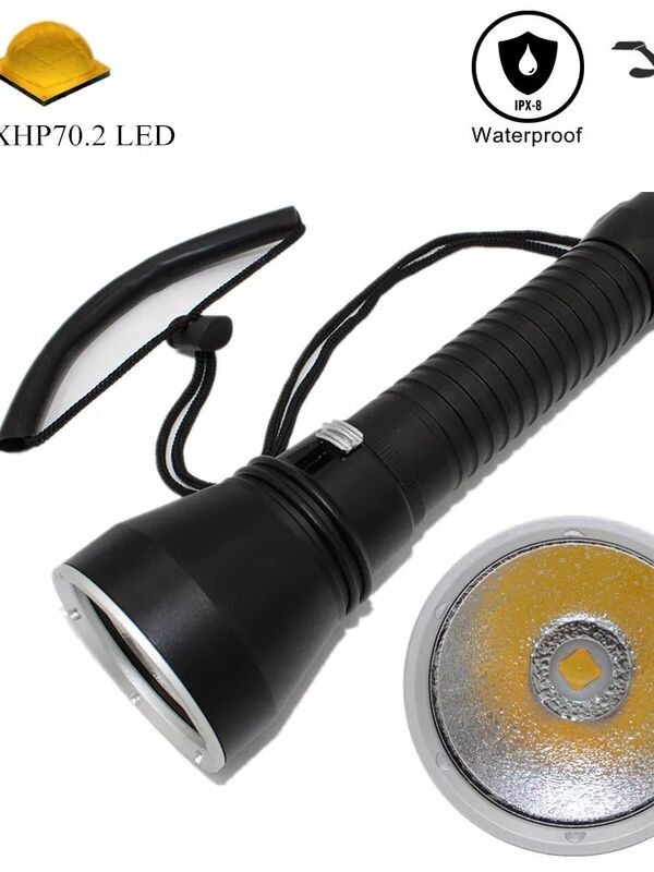 XHP70.2 LED 다이빙 손전등, 노란색 조명, 다이빙 토치, 방수 스피어피싱 램프, 수중 사냥 랜턴, XHP70