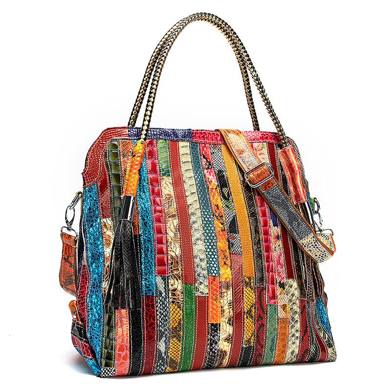 2021 многоцветная брендовая роскошная женская сумка из натуральной кожи в стиле пэчворк, большая сумка через плечо, женская дизайнерская сум...