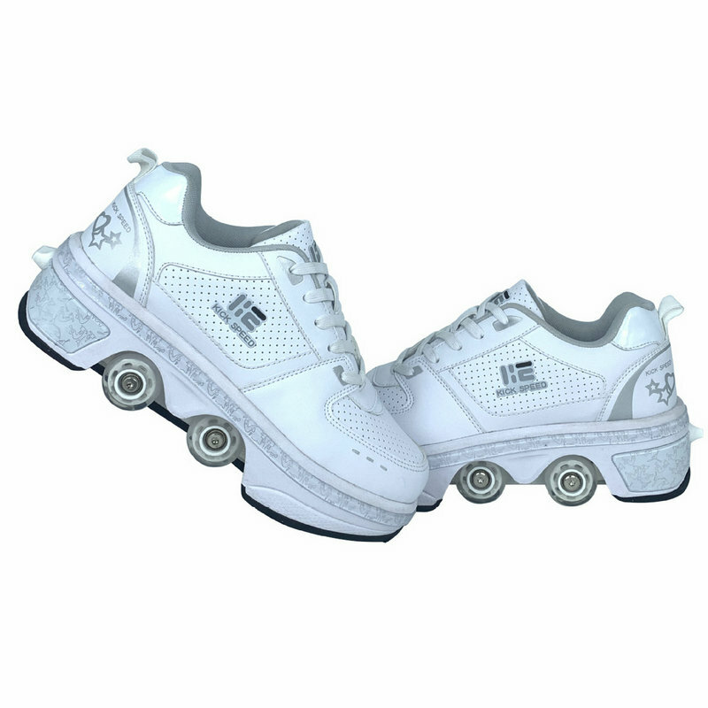 Baru Dual-Purpose Sepatu Roda Deformasi Sepatu Double Row Pelarian Sepatu Roda Meningkatkan Putih Rendah Empat Roda Melarikan Diri sepatu