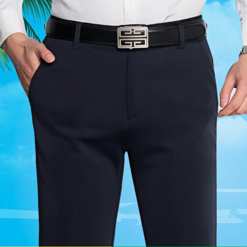 Letni cienki męski lodowy jedwab cztery boczne elastyczne spodnie dorywczo spodnie taty luźne spodnie męskie spodnie w średnim wieku i starszych