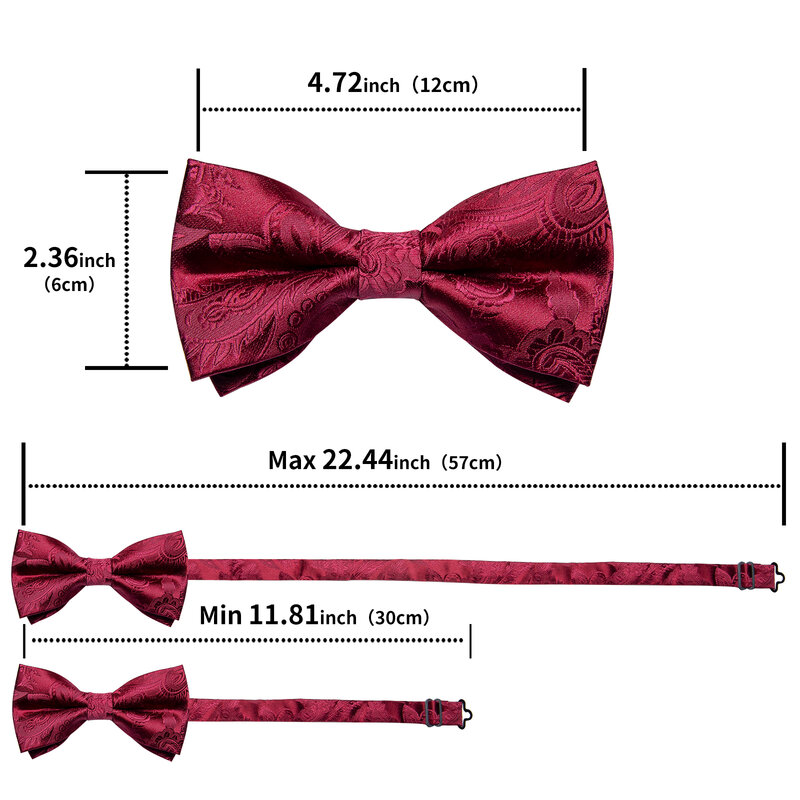 Wedding Bow Tie for Men Classic Red Pre-tied Bowtie Cufflinks Corsage Set for Party Silk Butterfly Knot Gift Man Accessories