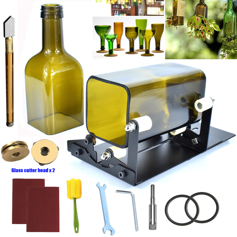 Máquina de corte de botellas de vidrio, máquina de bricolaje para cortar vino, cerveza, whisky, alcohol, champán, guantes artesanales, accesorios para gafas, 10 piezas