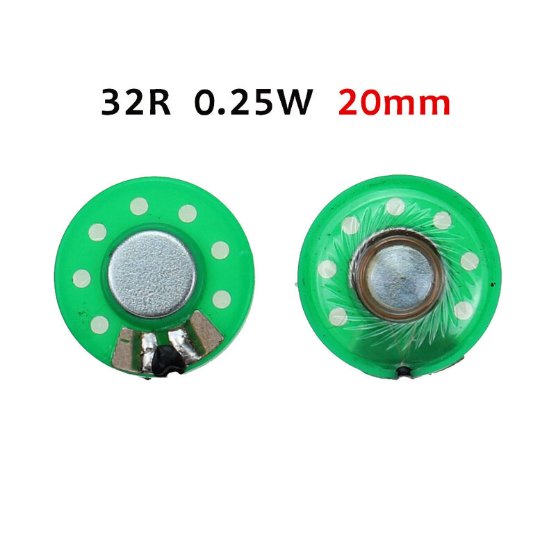 2pcs Green Round 8 16 32 ohms 0.25 watt 0.25W 0.5W 16R 32R Doorbell horn Toy-car speaker 20 21 23 27 29 mm Loudspeaker replace