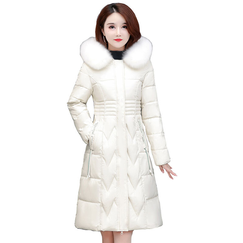Модное женское Свободное пальто на белом утином пуху с капюшоном и меховым воротником, новинка 2024, элегантная Толстая теплая пуховая куртка для женщин OK1160
