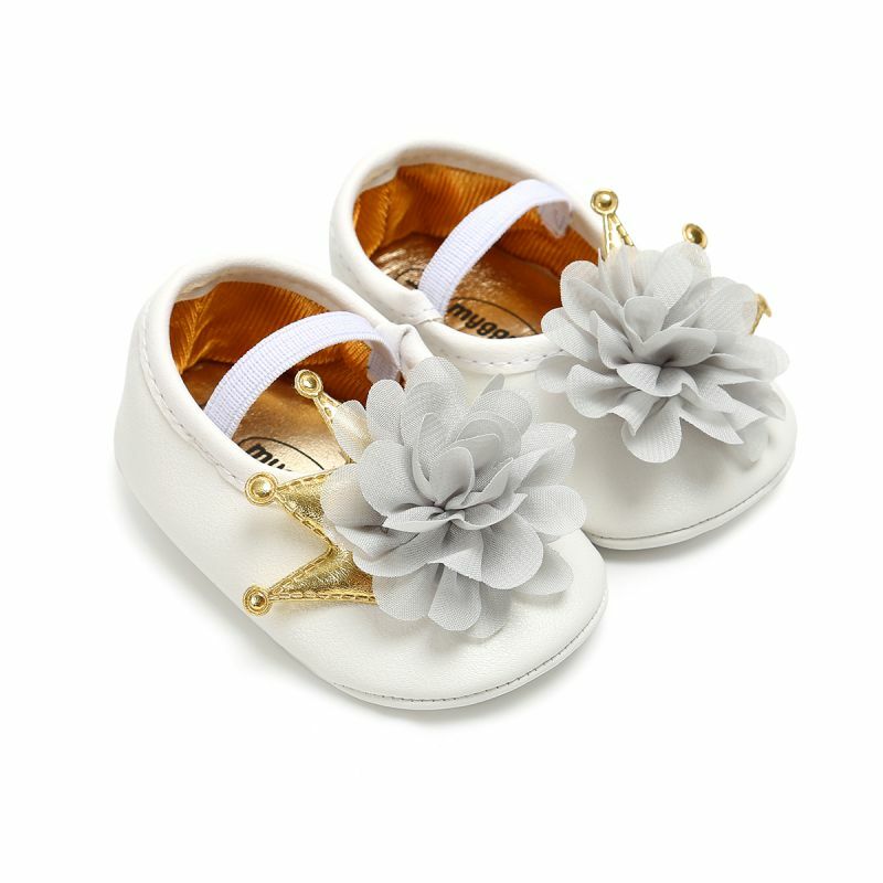 Обувь для маленьких принцесс из ПУ кожи, Осенняя обувь с цветочной короной для новорожденных девочек, обувь с мягкой подошвой для первых шагов