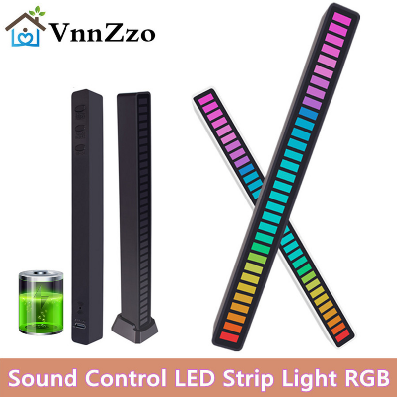 VnnZzo 새로운 자동차 사운드 컨트롤 라이트 RGB 음성 활성화 음악 리듬 주변 조명 32 LED 18 색 자동차 홈 장식 램프