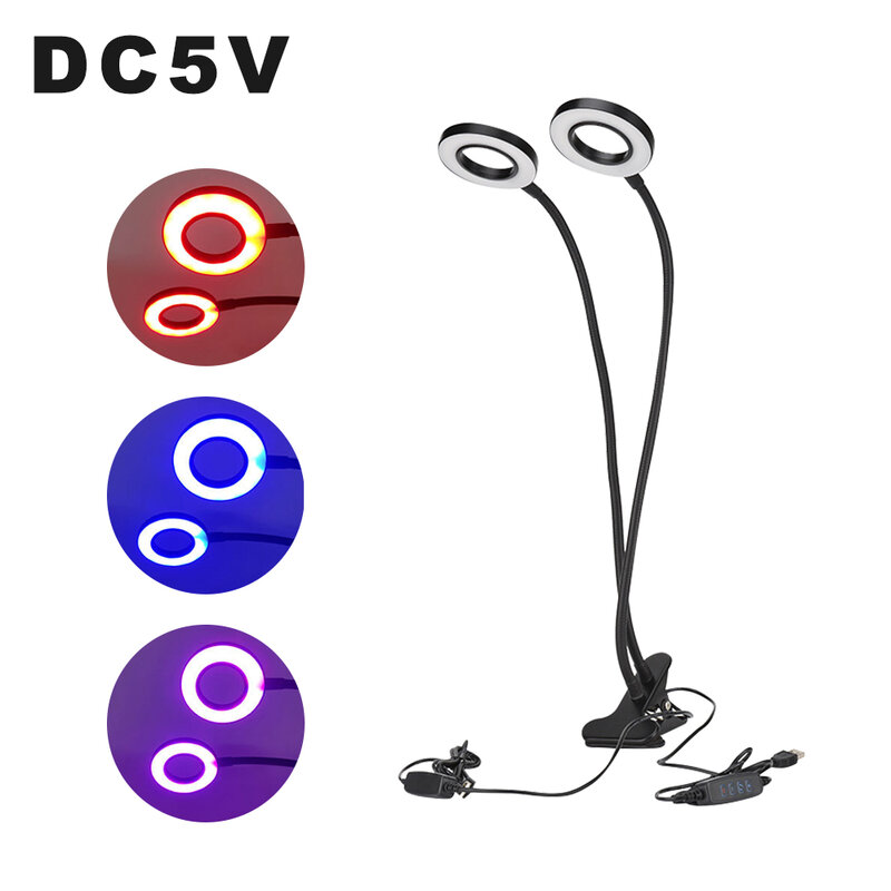 USB LED Plant Growth Lamp Stepless Dimmable LED Grow Lights DC5V Full Spectrum Lights Flexible Pole Clips for Succulent Plant