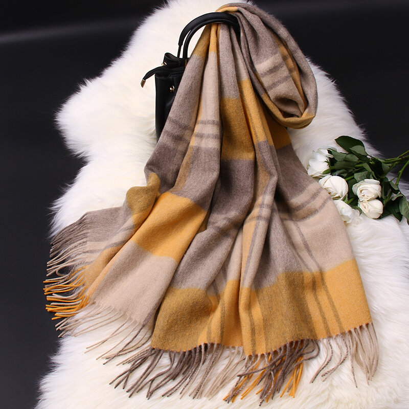 100% Wool Scarf for Women Thicken Warm Cashmere Shawls and Wraps Plaid Echarpe Pashmina Men's Winter Wool Scarves Foulard Femme