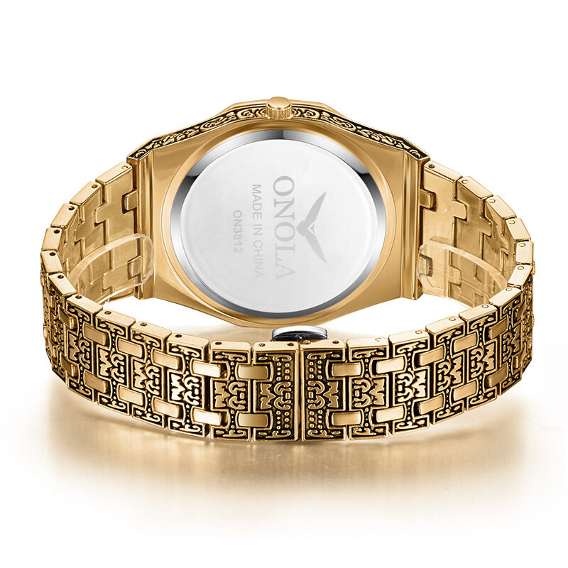 Montre-bracelet sculptée vintage pour homme, étanche, bracelet en acier original, mode, créateur classique, marque de luxe, montre dorée pour homme