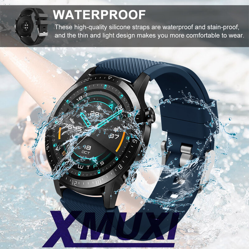 Bracelet de montre de 22mm, en Silicone souple, respirant, pour montre Huawei GT 3/2 Samsung Galaxy Watch3 45mm, pièce de rechange, Sport 71003