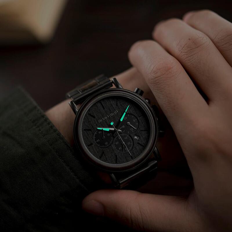 BOBO BIRD Chronograph ผู้ชายนาฬิกาสแตนเลสสตีลนาฬิกาข้อมือควอตซ์พร้อมปฏิทิน relojes de Marca Famosa Christma