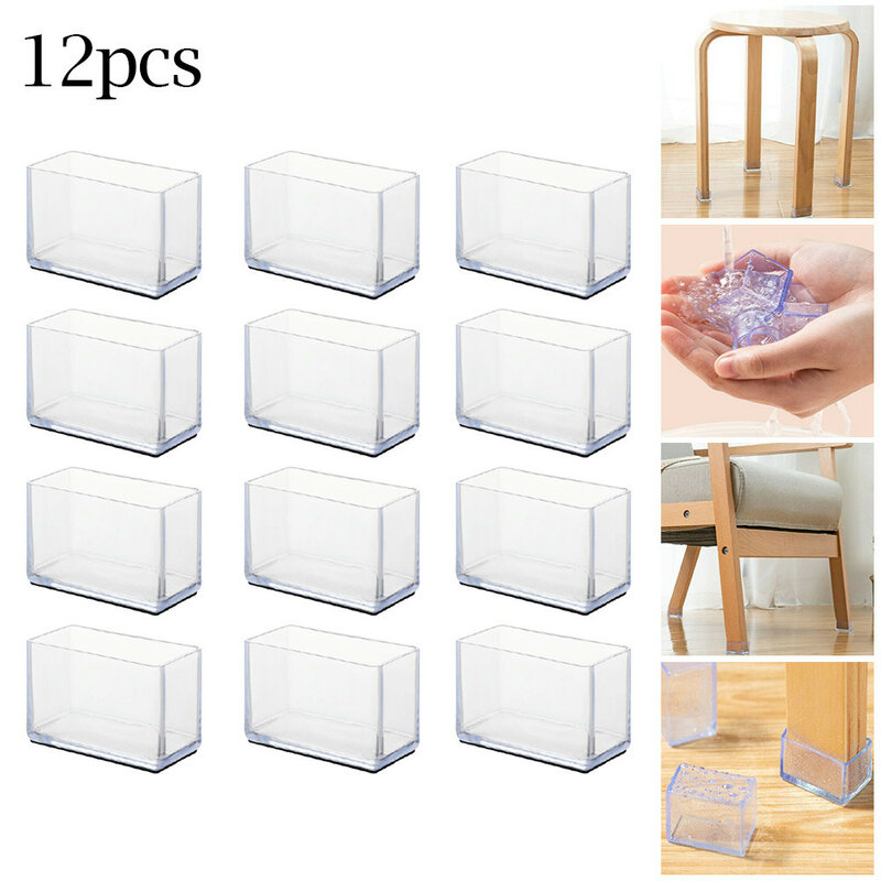 12Pcs Chair Leg Covers Silicone Rectangle Furniture Table Feet Cap Floor Protector Pads Dust Chair Leg Socks Urniture Leveling