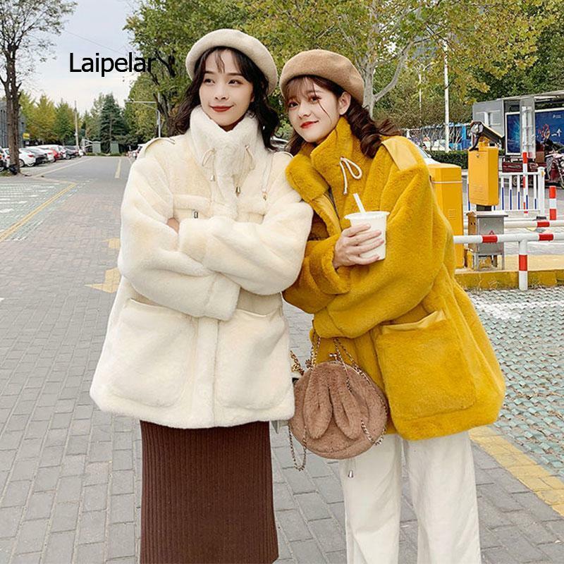 Mantel Bulu Palsu Wanita Musim Gugur Musim Dingin Baru Mantel Bulu Imitasi Mantel Hangat Tebal Mantel Bulu Musim Dingin Ramping