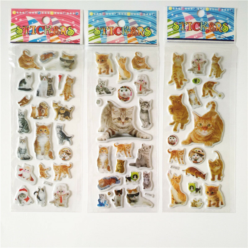 만화 애완 동물 귀여운 마리 고양이 스티커, 3D 스크랩북 동물, 메리 나비 개, 버블 Adesivos 보상 소녀 크리스마스 선물, 6 개