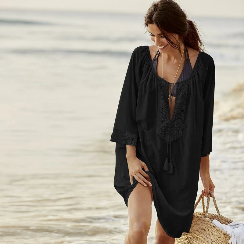 MCLAOSI 2021 хлопок богемный один размер свободная пляжная анти-Сай блузка для отпуска Женская Повседневная кружевная юбка накидка одежда для купания