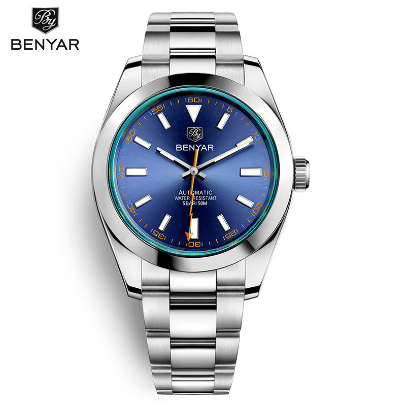 BENYAR-reloj de acero inoxidable para hombre, accesorio masculino de pulsera resistente al agua con mecanismo automático, complemento mecánico de marca de lujo perfecto para negocios