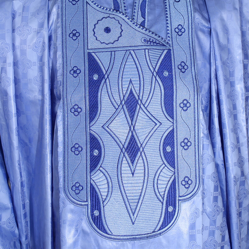 H&D-Ropa de estilo africano para hombre, vestimenta formal masculina bazin riche dashiki, conjunto de ropa sudafricana tradicional, incluye 1 bata, 1 camisa y 1 pantalón, de color azul, disponible en talla grande