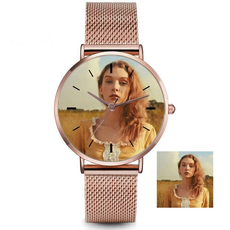 Jam tangan foto kustom jam kuarsa baja tahan karat wanita modis jam tangan wanita Reloj Mujer Relaxo Femino zegoki