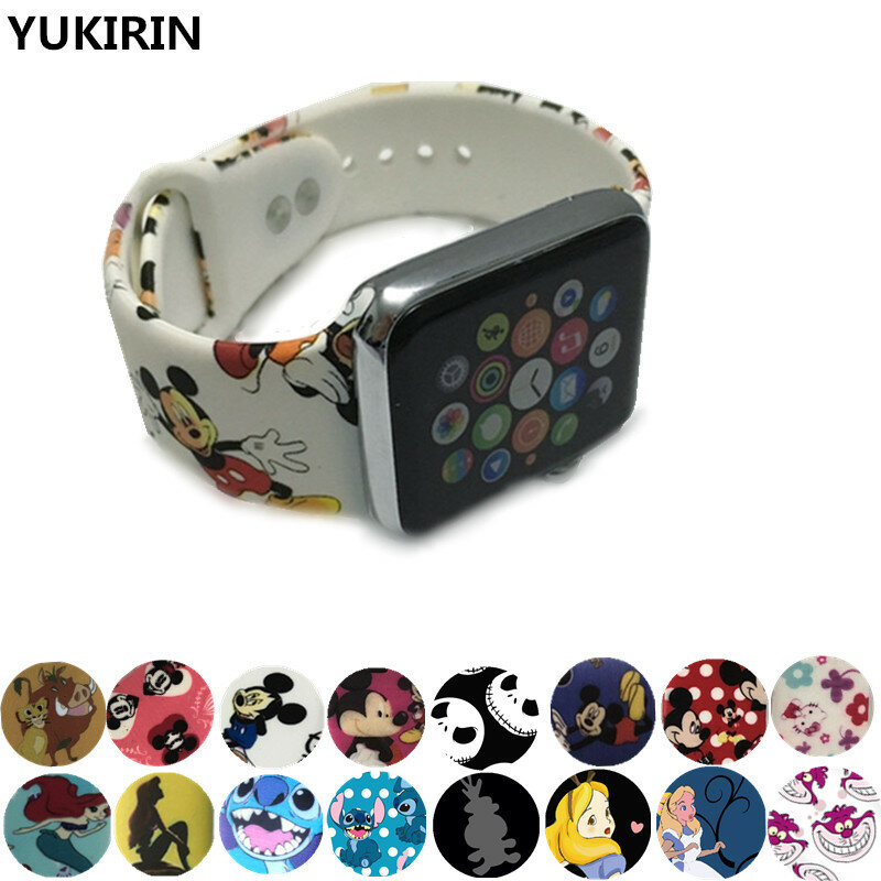 YUKIRIN Cartoon Mouse Stitch Alice Cheshire Cat Silicone Sport Band For Apple Watch Series 5 4 3 2 1 Wrist Strap for iWatch