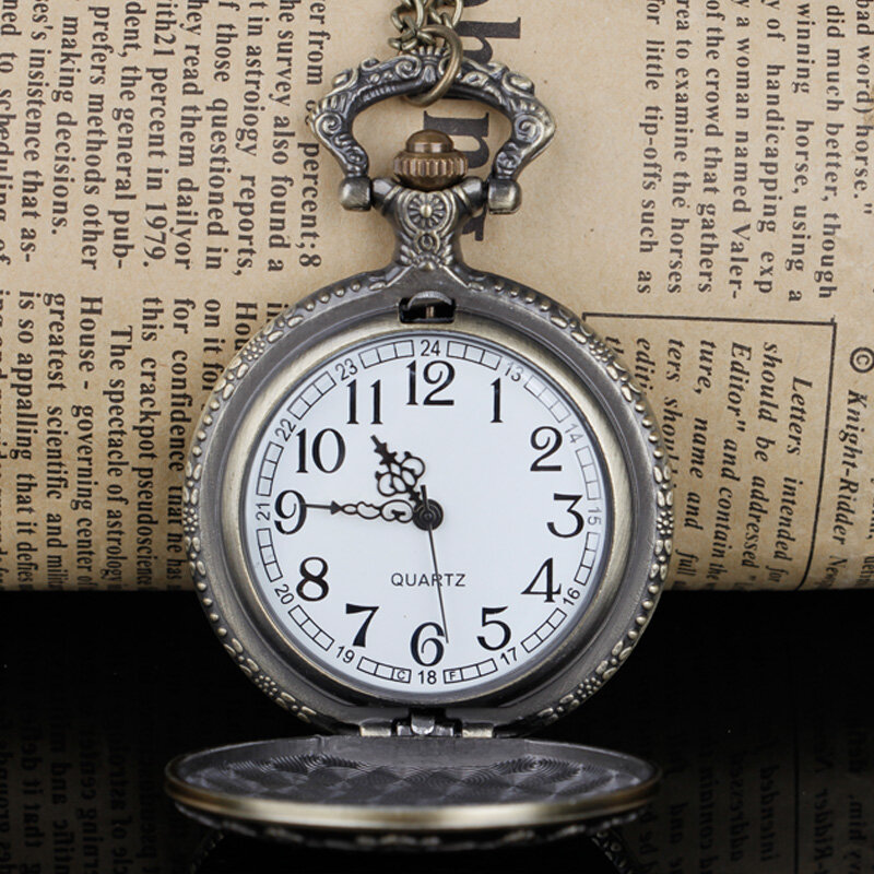 Карманные часы в стиле ретро Алиса, бронзовые винтажные кварцевые карманные часы с цепочкой и ожерельем, мужские и женские часы, подарок